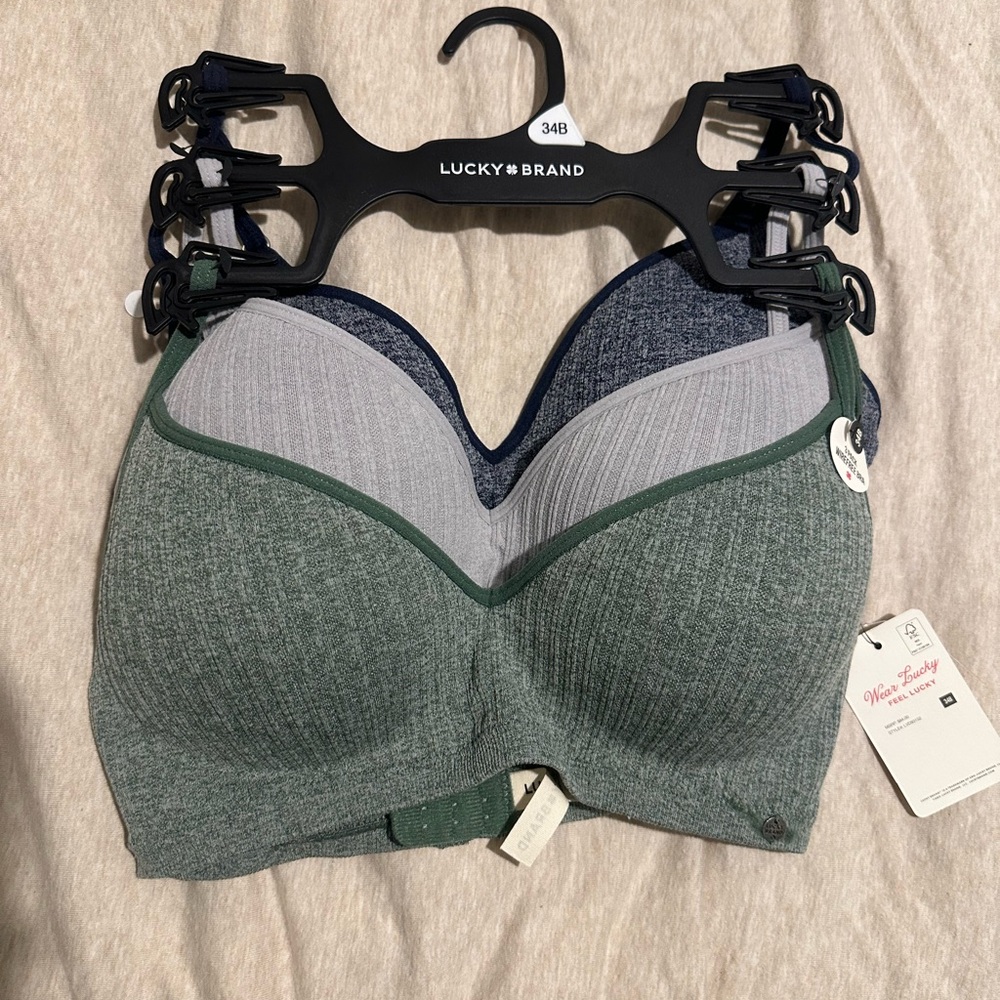 Lucky Brand Green and Gray Bra Trio